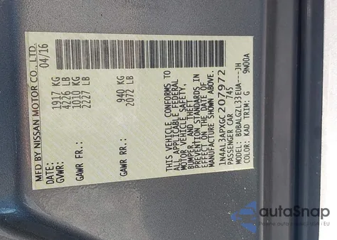 2016 Nissan Altima 2.5 S from USA, damaged, VIN 1N4AL3APXGC207972